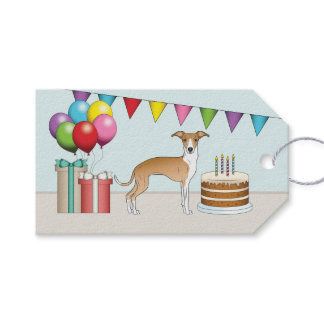 Fawn And White Italian Greyhound Colorful Birthday Gift Tags