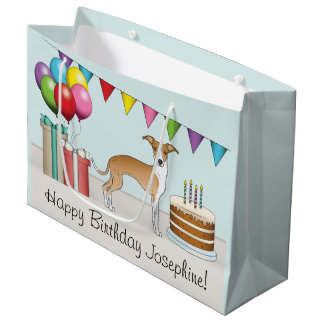 Fawn And White Italian Greyhound Colorful Birthday Large Gift Bag