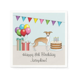 Fawn And White Italian Greyhound Colorful Birthday Napkins