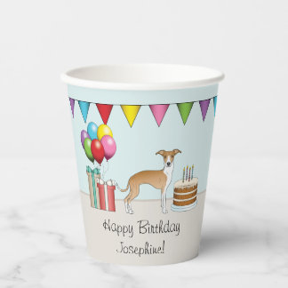 Fawn And White Italian Greyhound Colorful Birthday Paper Cups