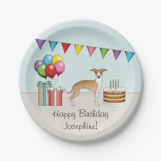 Fawn And White Italian Greyhound Colorful Birthday Paper Plates