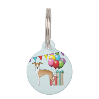 Fawn And White Italian Greyhound Colorful Birthday Pet ID Tag