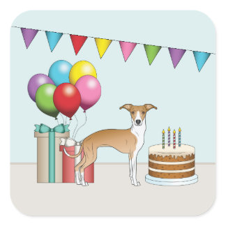 Fawn And White Italian Greyhound Colorful Birthday Square Sticker
