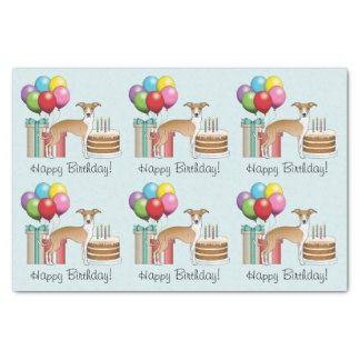 Fawn And White Italian Greyhound Colorful Birthday Tissue Paper