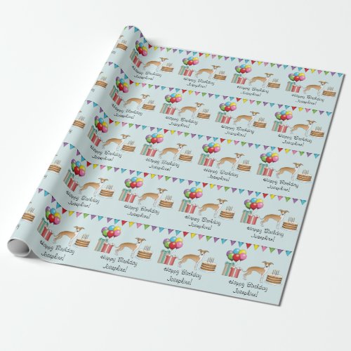 Fawn And White Italian Greyhound Colorful Birthday Wrapping Paper