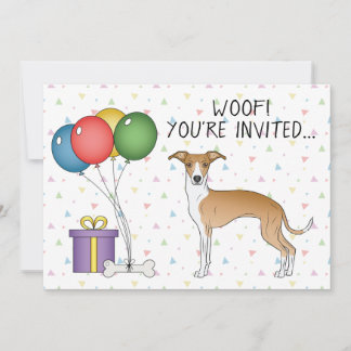 Fawn And White Italian Greyhound Cute Dog Birthday Invitation