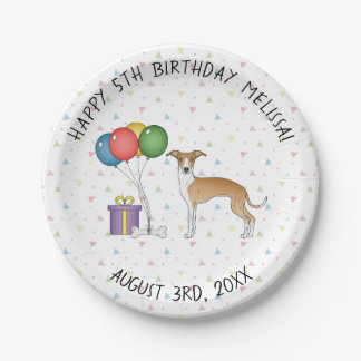 Fawn And White Italian Greyhound Cute Dog Birthday Paper Plates