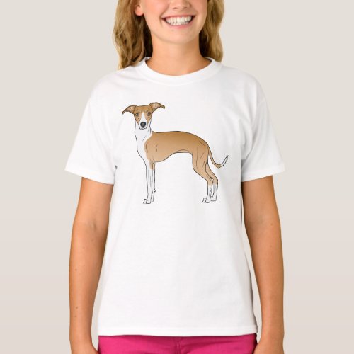 Fawn And White Italian Greyhound Cute Dog Drawing T_Shirt