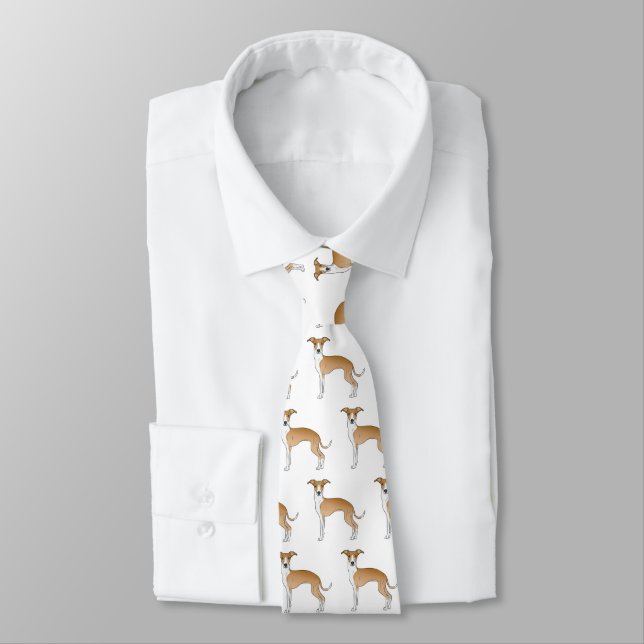 Fawn And White Italian Greyhound Cute Dog Pattern Neck Tie (Tied)