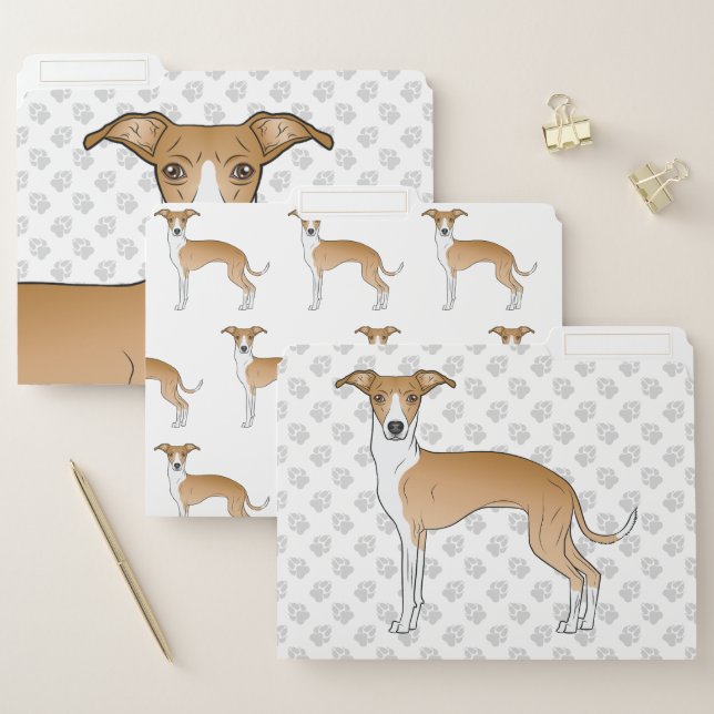 Fawn And White Italian Greyhound Dog File Folder (Set)