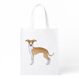 Fawn And White Italian Greyhound Dog Illustration Grocery Bag