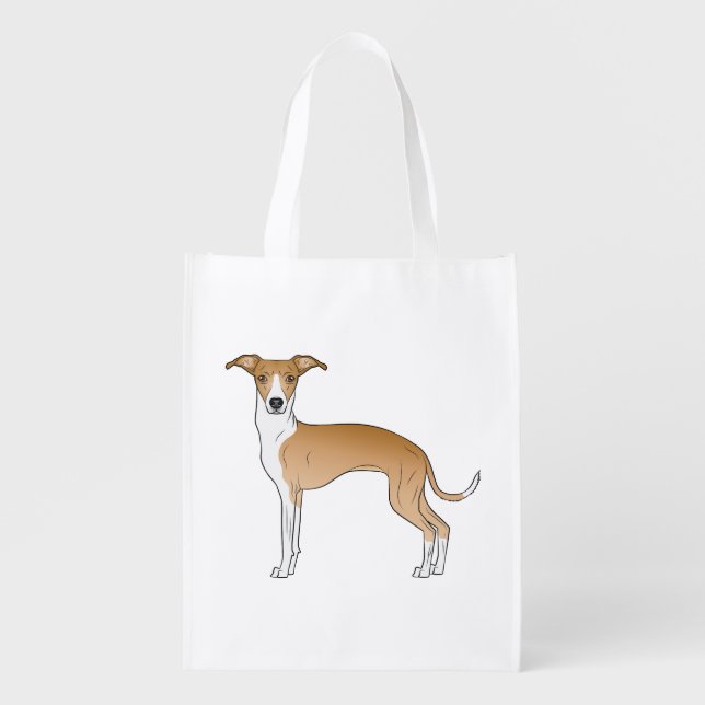 Fawn And White Italian Greyhound Dog Illustration Grocery Bag (Front)