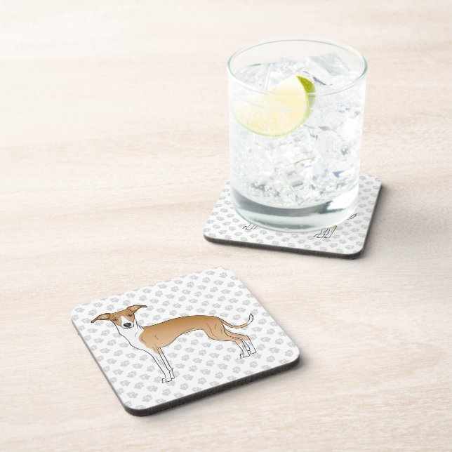 Fawn And White Italian Greyhound Dog With Paws Beverage Coaster (Right Side)