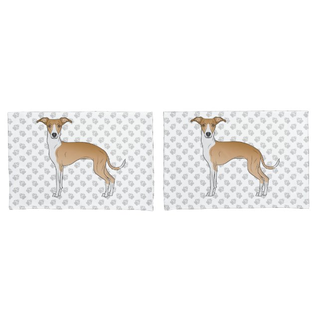 Fawn And White Italian Greyhound Dog With Paws Pillow Case (Front-Set)