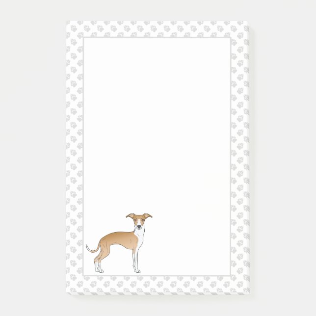 Fawn And White Italian Greyhound Dog With Paws Post-it Notes (Front)