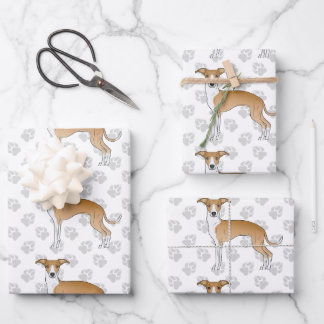 Fawn And White Italian Greyhound Dogs With Paws Wrapping Paper Sheets