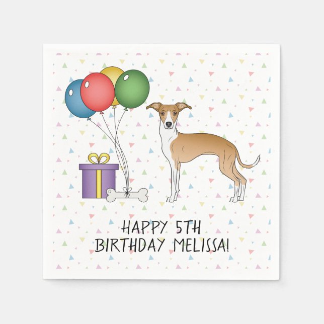 Fawn And White Italian Greyhound - Happy Birthday Napkins (Front)