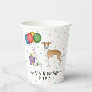 Fawn And White Italian Greyhound - Happy Birthday Paper Cups