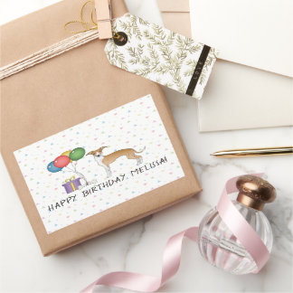 Fawn And White Italian Greyhound - Happy Birthday Rectangular Sticker