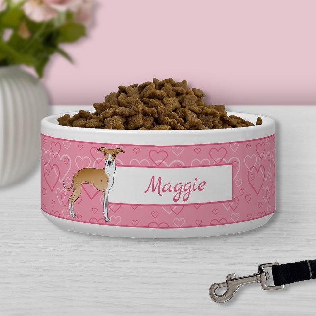 Fawn And White Italian Greyhound On Pink Hearts Bowl (Creator Uploaded)