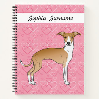 Fawn And White Italian Greyhound On Pink Hearts Notebook