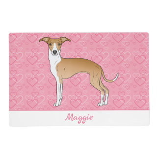 Fawn And White Italian Greyhound On Pink Hearts Placemat