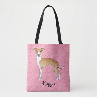 Fawn And White Italian Greyhound On Pink Hearts Tote Bag