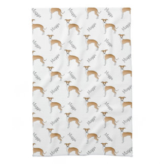 Fawn And White Italian Greyhound Pattern With Name Kitchen Towel
