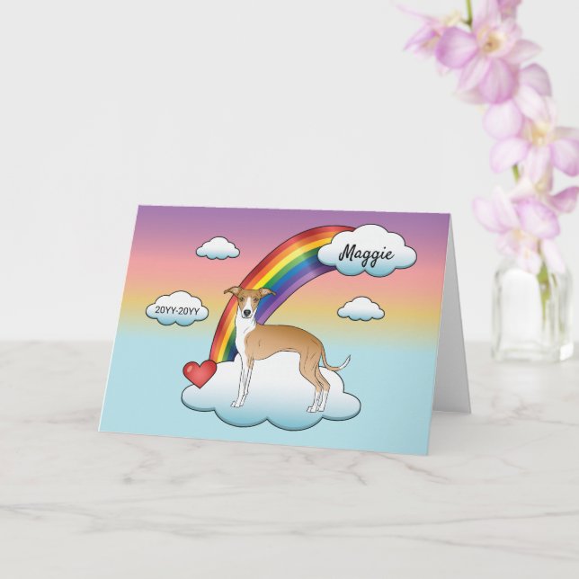 Fawn And White Italian Greyhound Rainbow Memorial Card (Orchid)