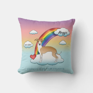 Fawn And White Italian Greyhound Rainbow Memorial Throw Pillow