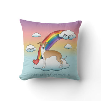 Fawn And White Italian Greyhound Rainbow Memorial Throw Pillow