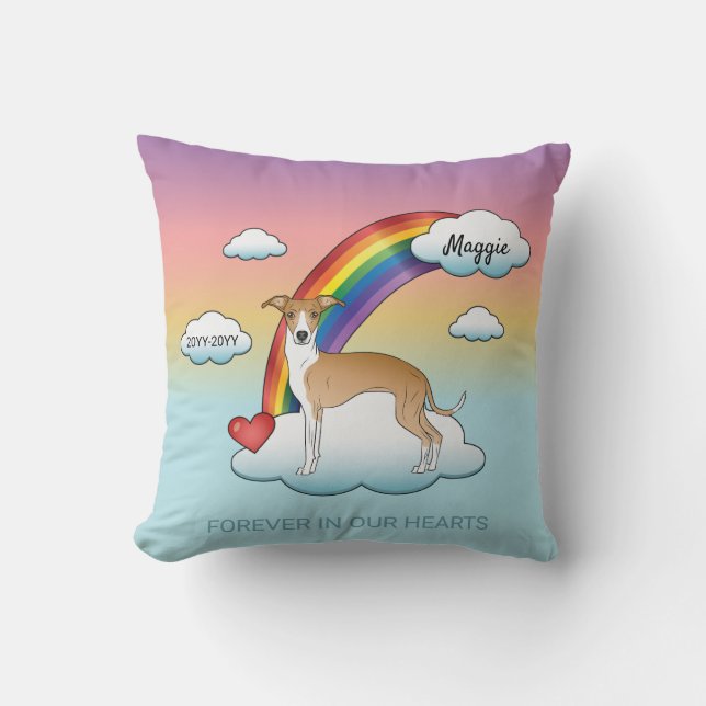 Fawn And White Italian Greyhound Rainbow Memorial Throw Pillow (Front)