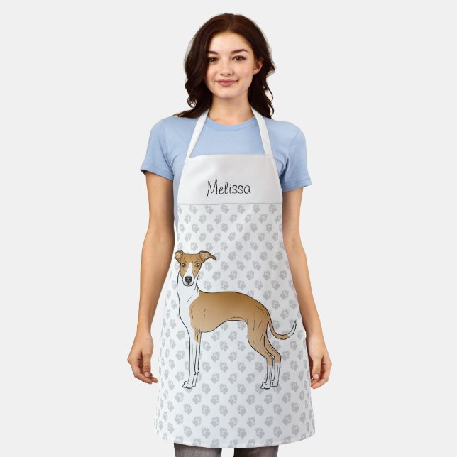 Fawn And White Italian Greyhound With Custom Name Apron (Worn)