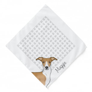 Fawn And White Italian Greyhound With Custom Name Bandana