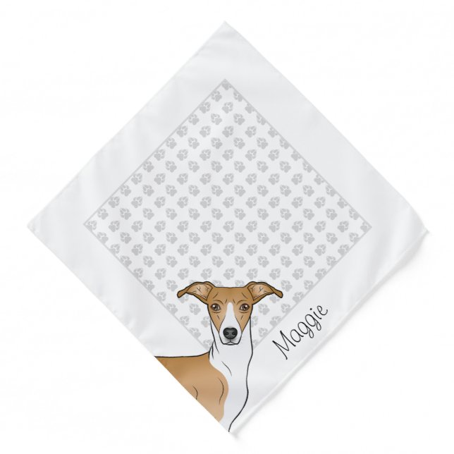 Fawn And White Italian Greyhound With Custom Name Bandana (Front)