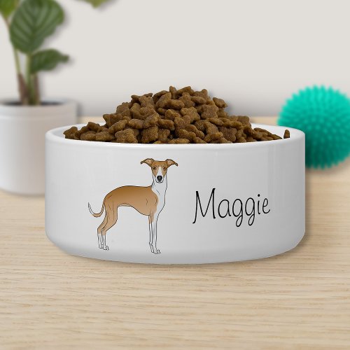 Fawn And White Italian Greyhound With Custom Name Bowl