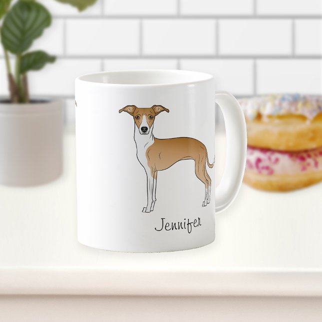 Fawn And White Italian Greyhound With Custom Name Coffee Mug (Creator Uploaded)