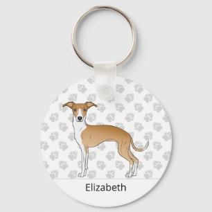 Fawn And White Italian Greyhound With Custom Name Keychain