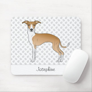 Fawn And White Italian Greyhound With Custom Name Mouse Pad