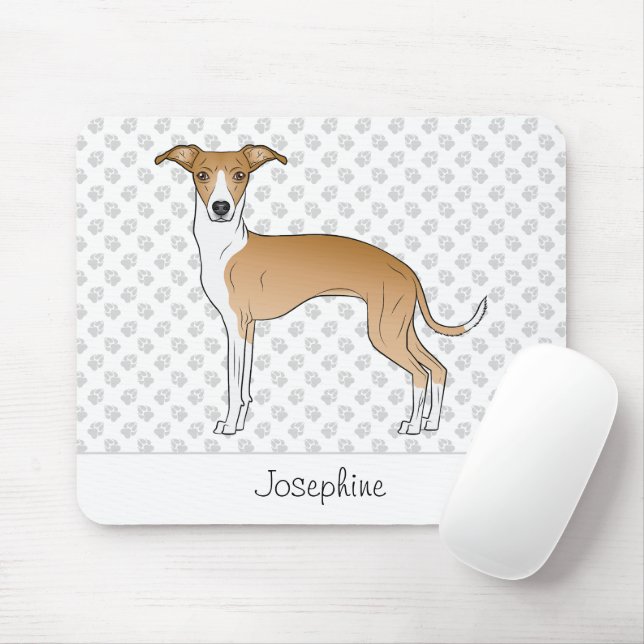 Fawn And White Italian Greyhound With Custom Name Mouse Pad (With Mouse)