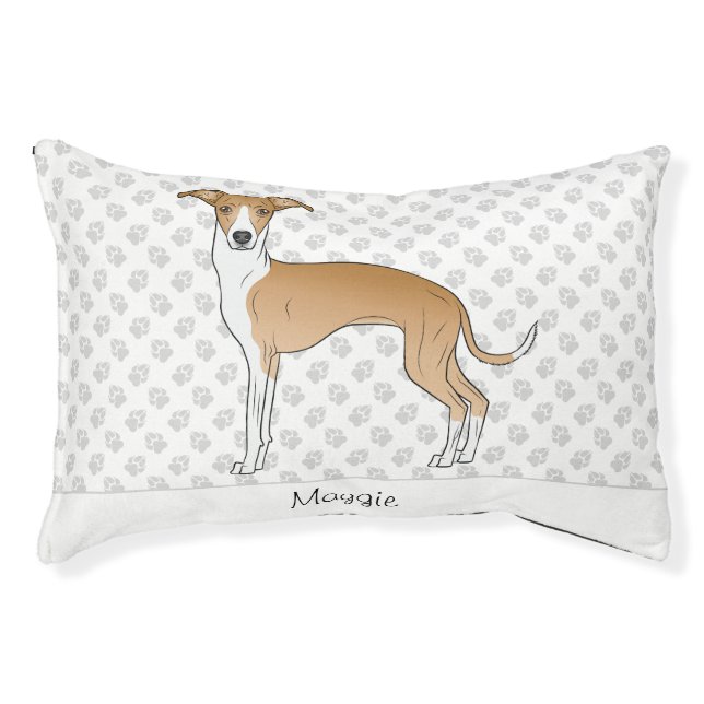 Fawn And White Italian Greyhound With Custom Name Pet Bed (Front)