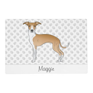 Fawn And White Italian Greyhound With Custom Name Placemat
