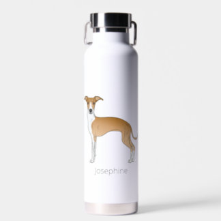 Fawn And White Italian Greyhound With Custom Name Water Bottle