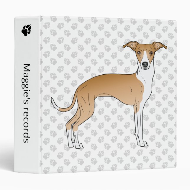Fawn And White Italian Greyhound With Custom Text 3 Ring Binder (Front/Spine)