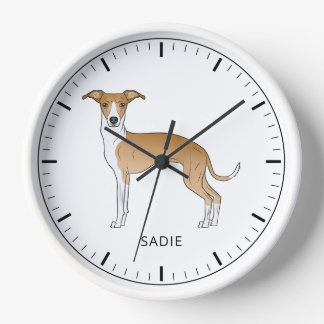 Fawn And White Italian Greyhound With Custom Text Clock