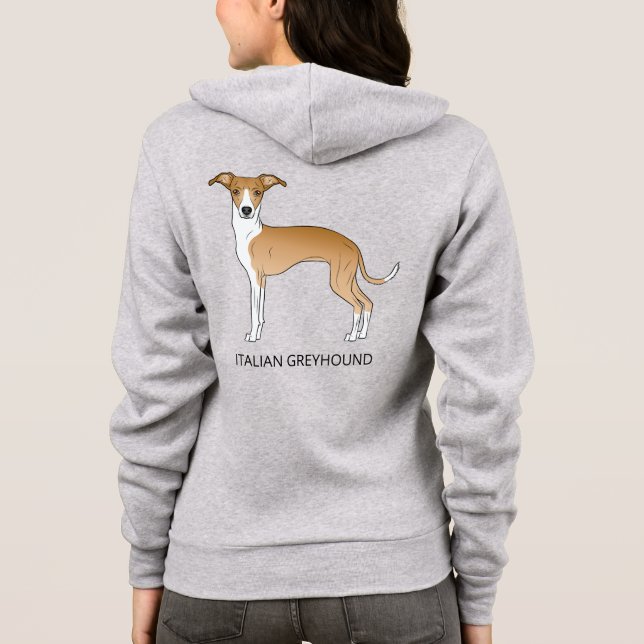 Fawn And White Italian Greyhound With Custom Text Hoodie (Back)