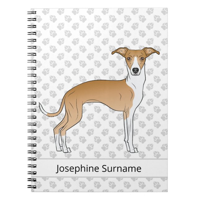 Fawn And White Italian Greyhound With Custom Text Notebook (Front)