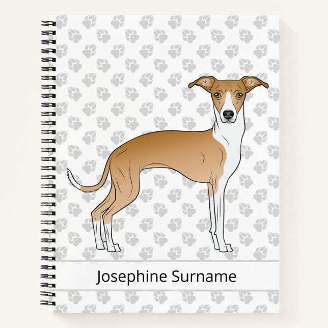 Fawn And White Italian Greyhound With Custom Text Notebook (Front)