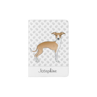 Fawn And White Italian Greyhound With Custom Text Passport Holder
