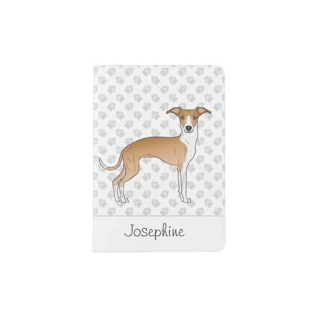 Fawn And White Italian Greyhound With Custom Text Passport Holder (Front)